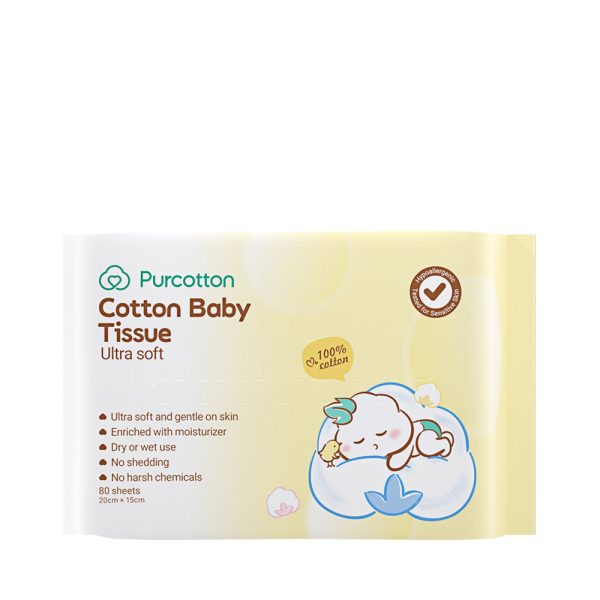 Purcotton Cotton Baby Tissue Ultra Soft 20cm x 15cm 80 sheets Cheap