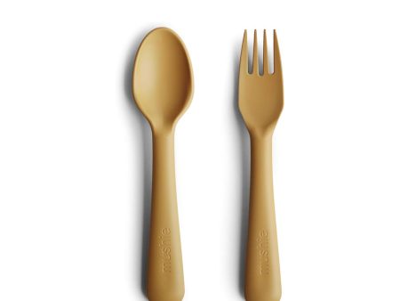 mushie Dinnerware Fork and Spoon Set - Mustard Discount