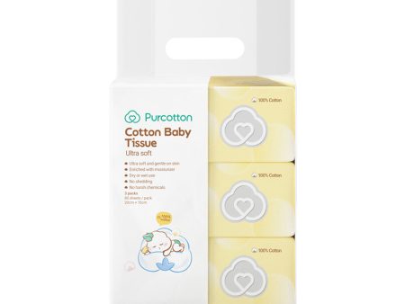 Purcotton Cotton Baby Tissue Ultra Soft 20cm x 15cm 80 sheets x 3 packs Online now