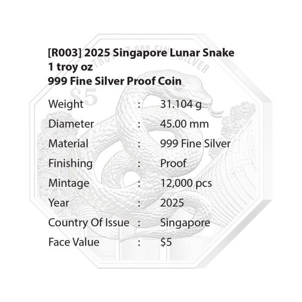 [The Singapore Mint] 2025 Singapore Lunar Snake 1 troy oz 999 Fine Silver Proof Coin (R003) by MAS on Sale