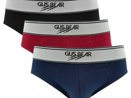 [Bundle of 2] GUS BEAR Cotton Briefs (3-pc-pack) - Navy Red Black Online