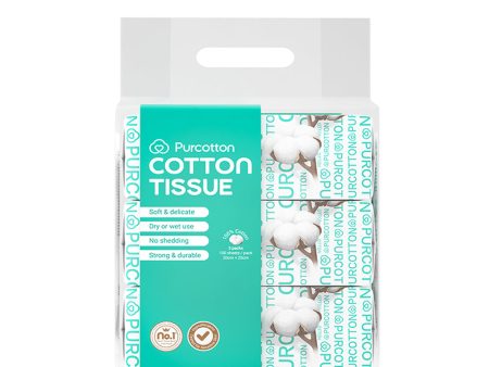 Purcotton Cotton Tissue 20cm x 20cm 100 sheets x 3 packs Discount