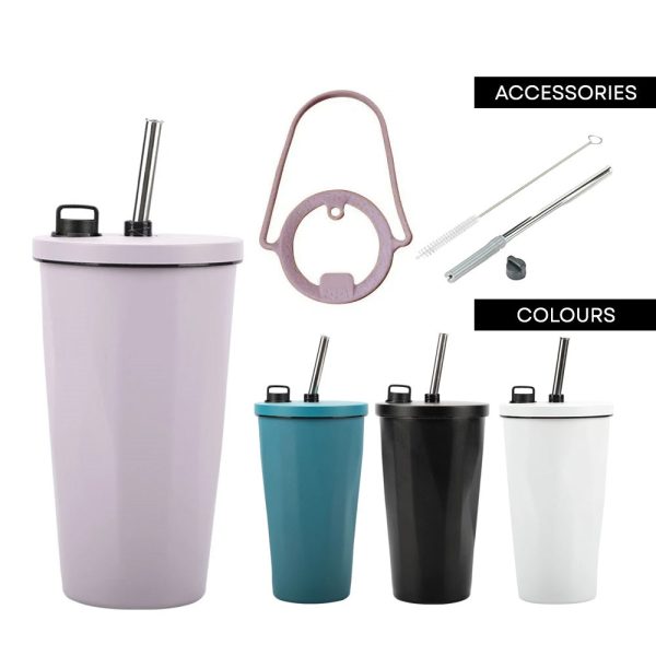 [Online Exclusive] Aura 600ml Stainless Steel Vacuum Insulated Tumbler with Straw & Holder Strap - White Sale