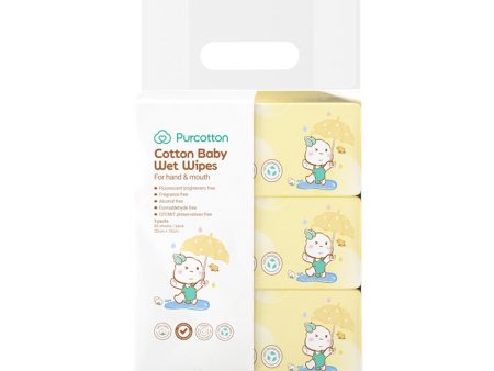 Purcotton Cotton Baby Wet Wipes 20cm x 15cm 80 sheets x 3 packs Sale