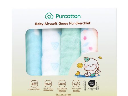 Purcotton Baby Airysoft Gauze Handkerchief 4 Integrated Layers 25cm x 25cm 4 pcs - Baby Crocodile Cheap