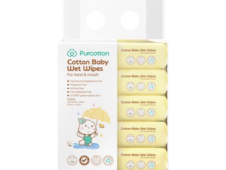 Purcotton Cotton Baby Wet Wipes 20cm x 15cm 20 sheets x 5 packs For Discount