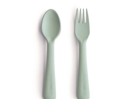 mushie Dinnerware Fork and Spoon Set - Sage For Cheap