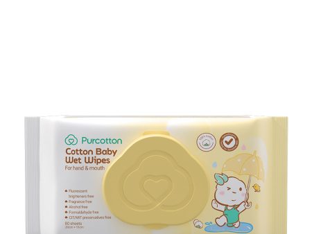 Purcotton Cotton Baby Wet Wipes 20cm x 15cm - 80 sheets Online now