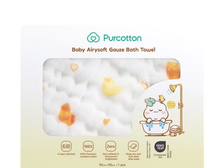 Purcotton Baby Airysoft Gauze Bath Towel 6-layer Stitched 95cm x 95cm 1 pc - Yellow Duckling Online now