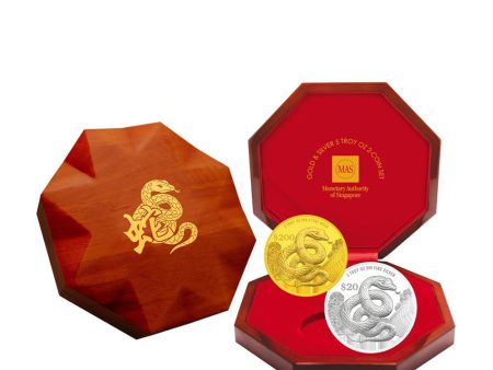 [The Singapore Mint] 2025 Singapore Lunar Snake 5 troy oz Fine Gold & Silver Proof 2-Coin Set (R014) by MAS Hot on Sale