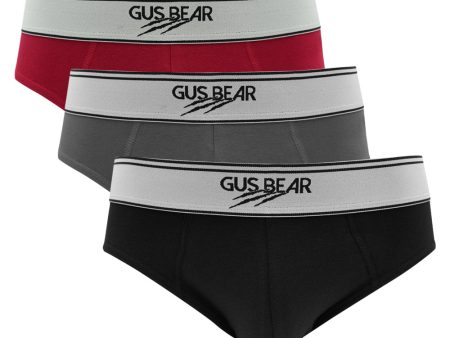 [Bundle of 2] GUS BEAR Cotton Briefs (3-pc-pack) - Black Grey Red Supply