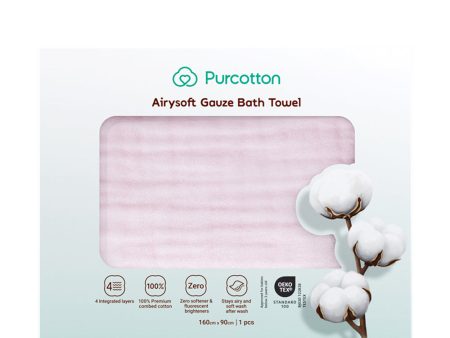 Purcotton Airysoft Gauze Bath Towel 4 Integrated Layers 160cm x 90cm 1 pc - Pink Online Sale