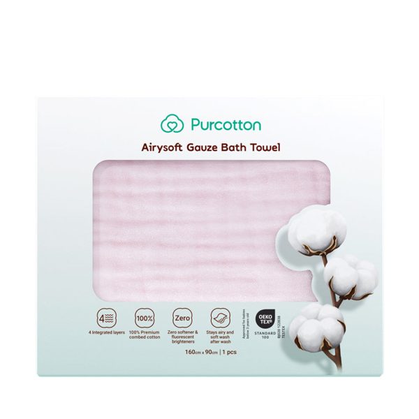 Purcotton Airysoft Gauze Bath Towel 4 Integrated Layers 160cm x 90cm 1 pc - Pink Online Sale