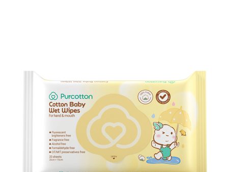 Purcotton Cotton Baby Wet Wipes 20cm x 15cm - 20 sheets For Cheap