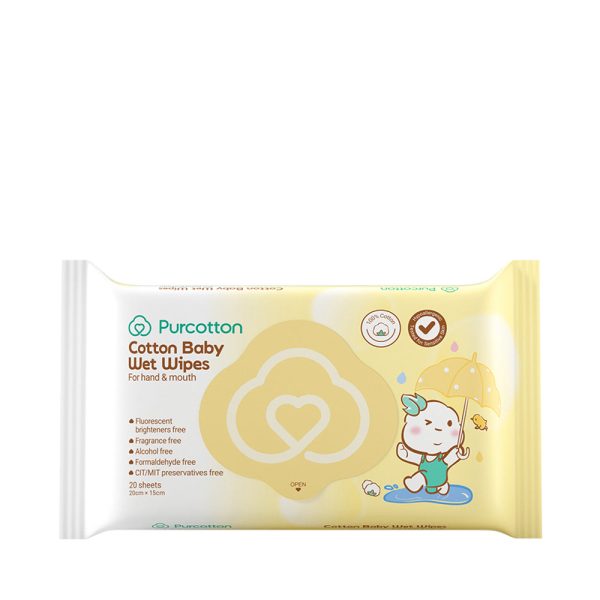 Purcotton Cotton Baby Wet Wipes 20cm x 15cm - 20 sheets For Cheap