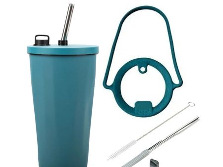 [Online Exclusive] Aura 600ml Stainless Steel Vacuum Insulated Tumbler with Straw & Holder Strap - Green Discount