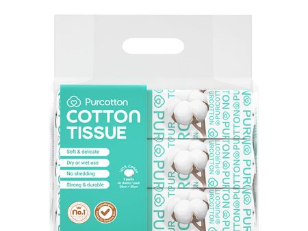 Purcotton Cotton Tissue 20cm x 20cm 60 sheets x 3 packs Hot on Sale