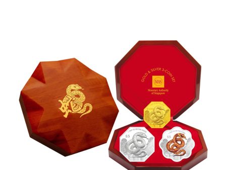 [The Singapore Mint] 2025 Singapore Lunar Snake Fine Gold & Silver Proof 3-Coin Set (R013) by MAS For Discount