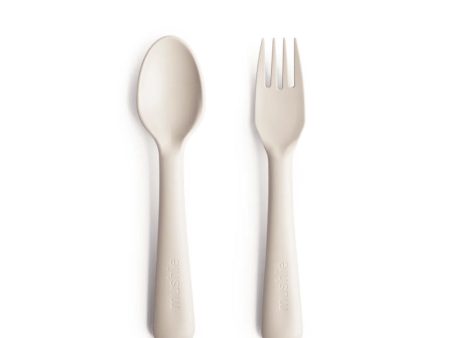 mushie Dinnerware Fork and Spoon Set - Ivory Supply