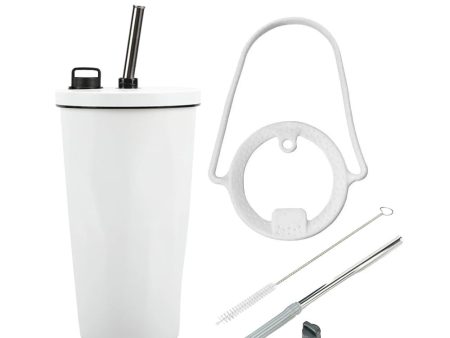 [Online Exclusive] Aura 600ml Stainless Steel Vacuum Insulated Tumbler with Straw & Holder Strap - White Sale