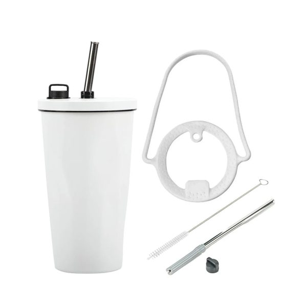 [Online Exclusive] Aura 600ml Stainless Steel Vacuum Insulated Tumbler with Straw & Holder Strap - White Sale