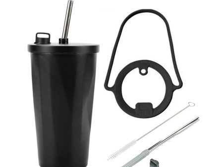 [Online Exclusive] Aura 600ml Stainless Steel Vacuum Insulated Tumbler with Straw & Holder Strap - Black on Sale