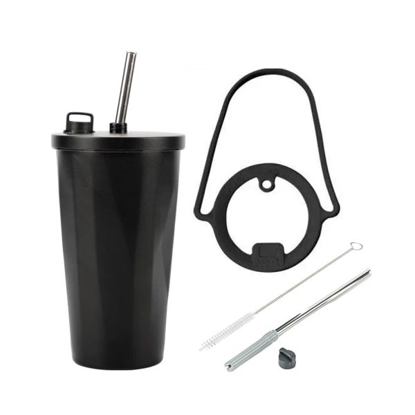 [Online Exclusive] Aura 600ml Stainless Steel Vacuum Insulated Tumbler with Straw & Holder Strap - Black on Sale