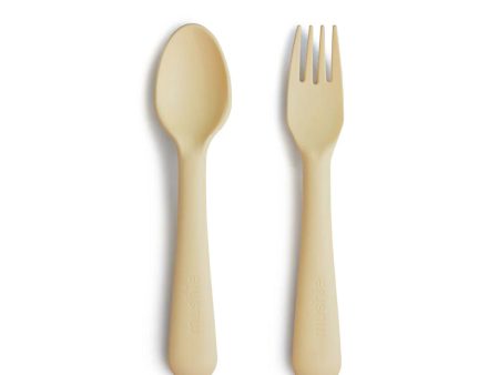 mushie Dinnerware Fork and Spoon Set - Pale Daffodil Sale