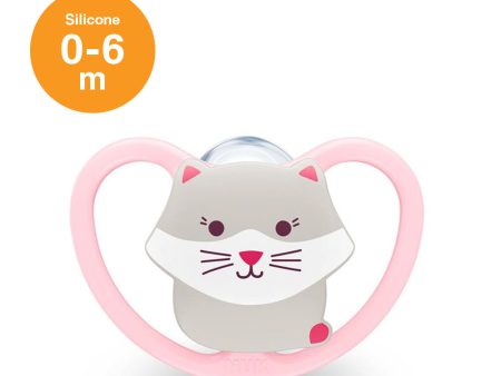 NUK Space Silicone Soother Pacifier 1pc-box - 0-6 Months - Cat Light Pink Supply