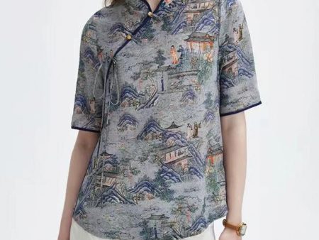 Cotton Amour New Chinese Style Silk Blouse - Blue For Sale