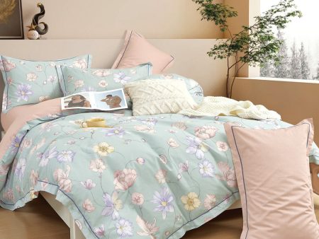 KINGSFORD Placid Bedset 1500TC 100% Cotton Sateen (Single Super Single Queen King) - Green Blossom Hot on Sale