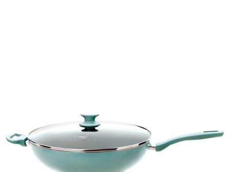 GREENPAN Seaside 32cm Ceramic Wok with Glass Lid Online now