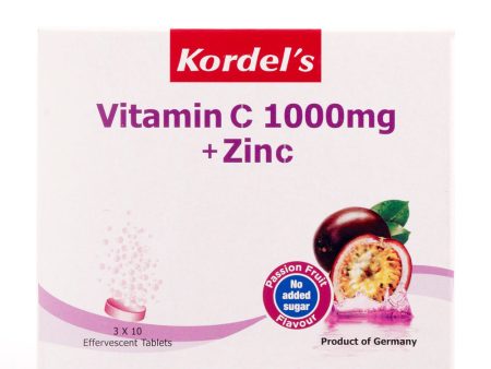 Kordel s Effervescent Vitamin C 1000 mg + Zinc (Passion Fruit Flavour) 30x10 Tablets For Discount