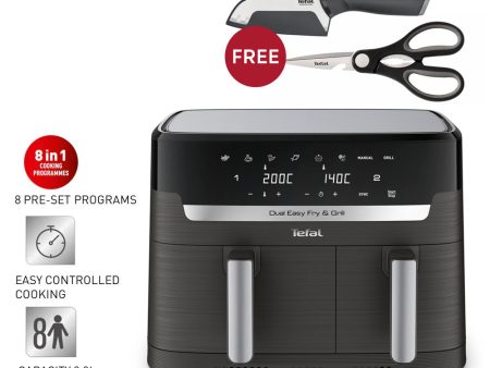 Tefal Dual Easy Fry & Grill Air Fryer + Free Comfory 12cm Santoku Knife & 21cm Comfort Kitchen Shears on Sale