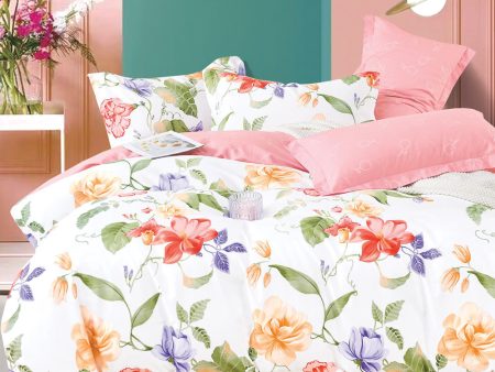 KINGSFORD 1500TC 100% Cotton Sateen Quilt Cover with Fitted Sheet Set (Single   Super Single   Queen   King) - Placid Summer Flowers Discount