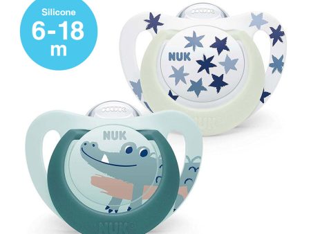 NUK Star Day & Night Silicone Soother Pacifier 2pcs-box - 6-18 months - Green Alligator on Sale