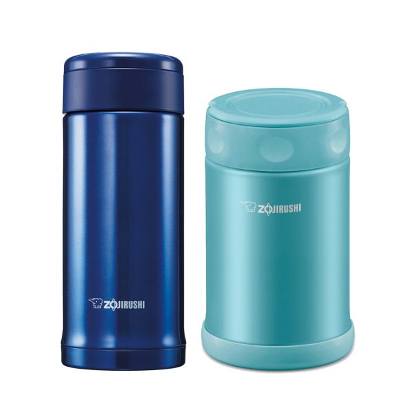 ZOJIRUSHI 0.35l Stainless Steel Vacuum Mug + 0.5L Stainless Steel Food Jar - Blue For Cheap