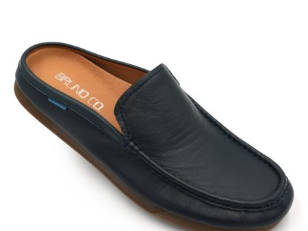 BRUNO CO. Leather Men s Mules Shoes (Navy) For Discount