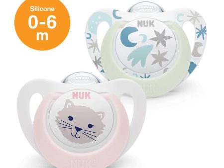 NUK Star Day & Night Silicone Soother Pacifier 2pcs-box - 0-6 months - Pink Cat Online Sale