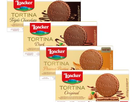 [Bundle of 4] Loacker TORTINA Biscuits 63g - Original   Dark   Peanut Butter   Triple Chocolate For Cheap