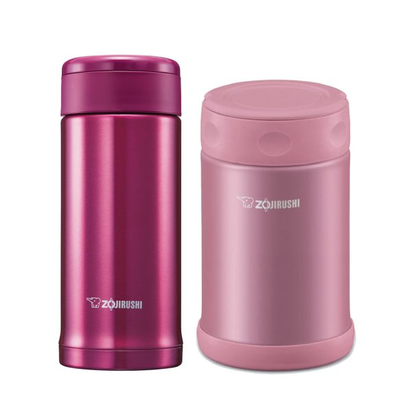 ZOJIRUSHI 0.35l Stainless Steel Vacuum Mug + 0.5L Stainless Steel Food Jar - Pink Online Hot Sale