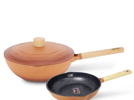 La gourmet 28cm Shogun Morandi Marble Wok + 20cm Frypan For Discount